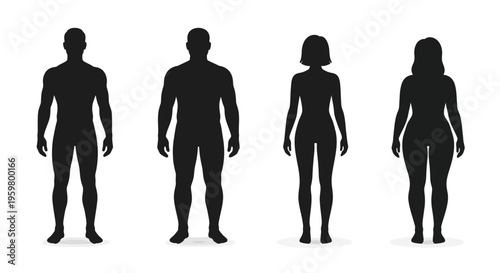 Vector silhouettes of people featuring a diverse group of business men and women, a walking couple, and a family crowd in black art shapes for team and community illustrations