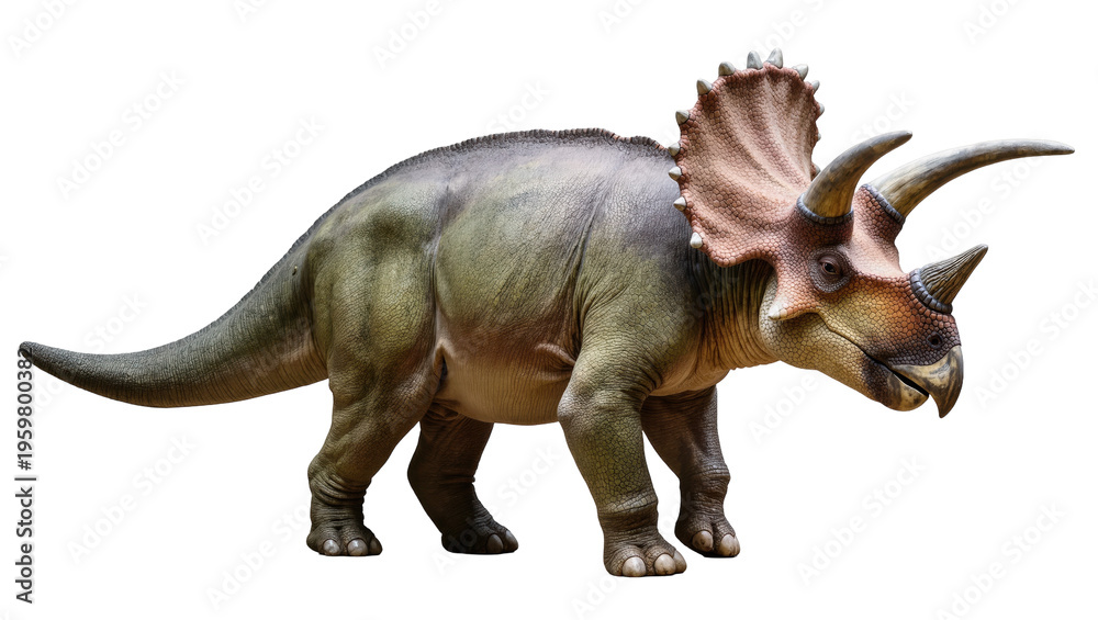 Obraz premium Majestic triceratops dinosaur, a powerful prehistoric horned creature on display