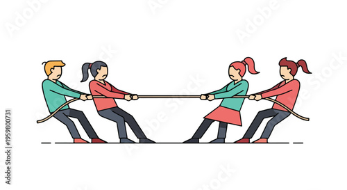 Tug of War Conflict Flat Vector Illustration Symbol of Tension and Division