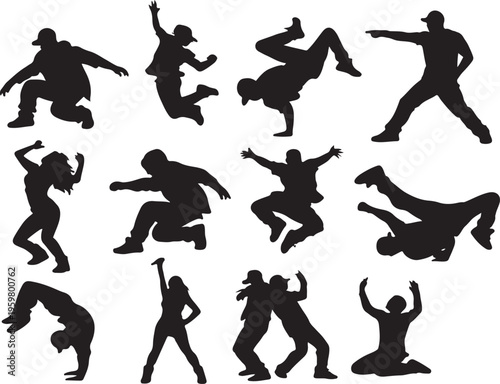Hip Hop and Breakdance Silhouettes Vector Collection