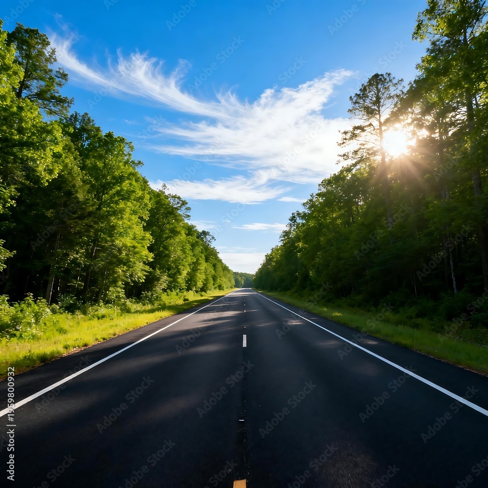 Fototapeta premium Asphalt Road Amidst Lush Green Forests