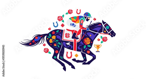 Horse Racing with Jockey Riding Fast.