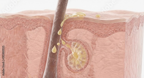 Hair follicle and sebaceous gland releasing sebum