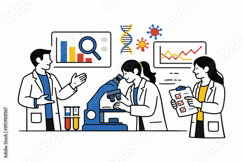 Scientists collaborating in a modern biomedical research laboratory setting