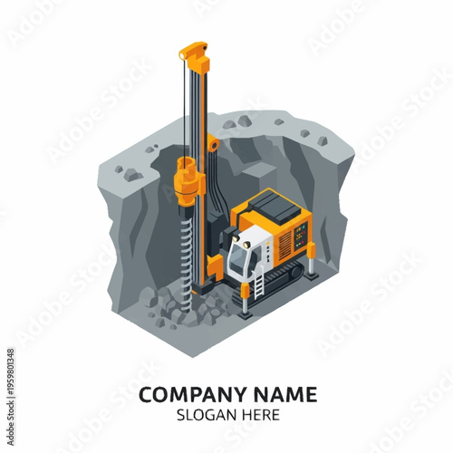 Industrial drilling rig operating in a quarry, extracting minerals or resources.