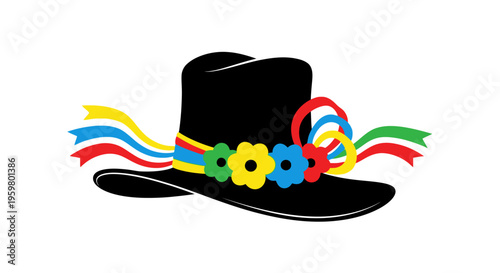 Colorful flowers on a black hat.