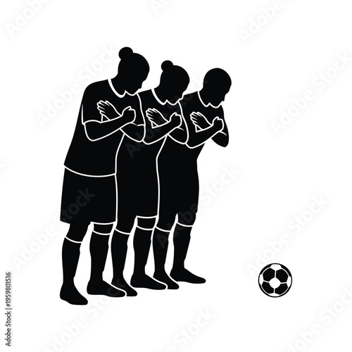 Soccer Wall Vector Illustration of Players Defending Free Kick Silhouette Isolated on White