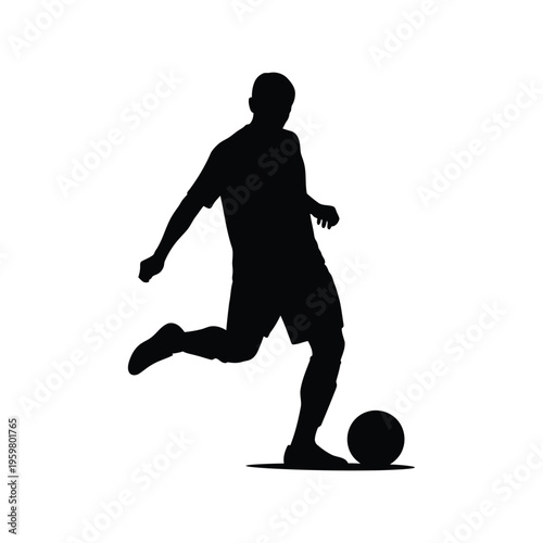 Soccer player silhouette kicking ball vector illustration for sports design and logo