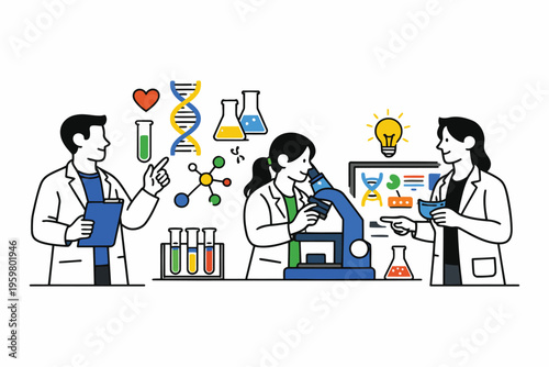 Collaborative scientists discussing medical research and discoveries in a lab