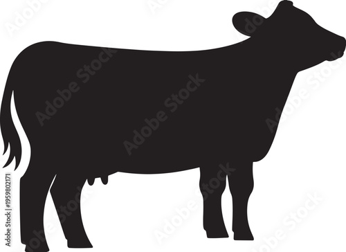 Solid black silhouette of a cow standing alone facing right
