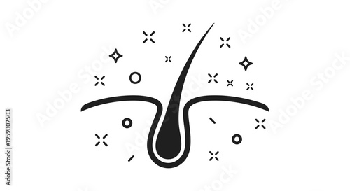 Illustration of a hair follicle with sparkling elements a dark silhouette