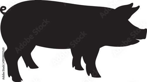 Silhouette of a standing pig from the side profile view
