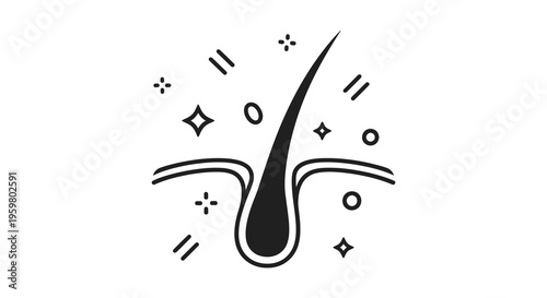 Stylized hair follicle illustration with shining details a black silhouette