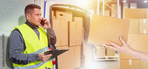Delivery worker with clipbo...