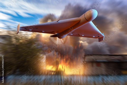 Military drone flying over ...
