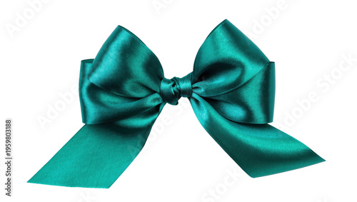 Elegant shiny dark turquoise satin ribbon bow a festive decoration for gifts and events