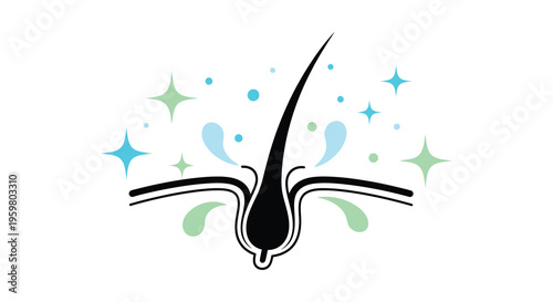 Hair follicle illustration with stars and water droplets a clean silhouette