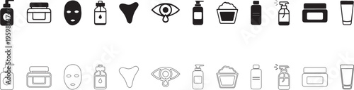 Items for skincare routines. Vector set of icons of morning and evening rituals.
