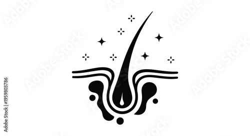 Diagram of a hair follicle and root with sparkling details silhouette
