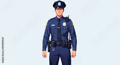 Full-Length Portrait of a Police Officer in Uniform.