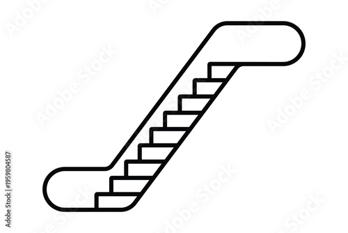 Escalator line icon. Upward and downward moving escalator icons silhouette. Man on the stairs symbol. Vector illustration.