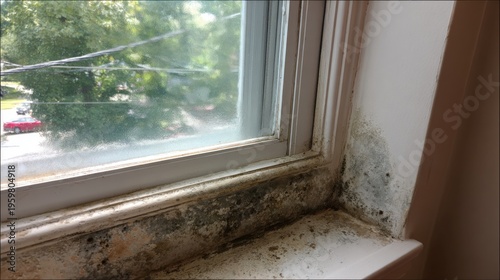 Mold growth at the corner of a window in a residential room indicates moisture issues and potential damage in the home
