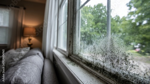 Mold growth at the corner of a window in a residential room indicates moisture issues and potential damage in the home
