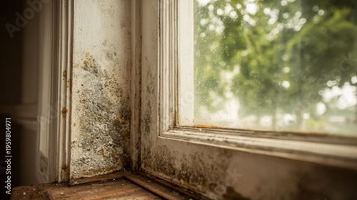 Mold growth at the corner of a window in a residential room indicates moisture issues and potential damage in the home
