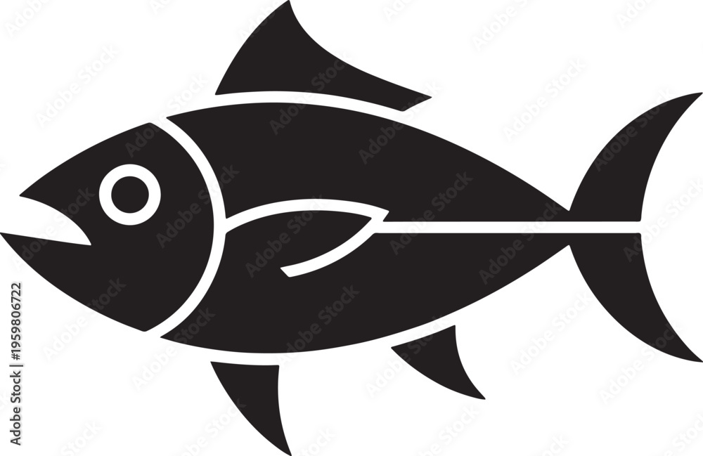 Fototapeta premium Simple fish icon with white outline on transparent background
