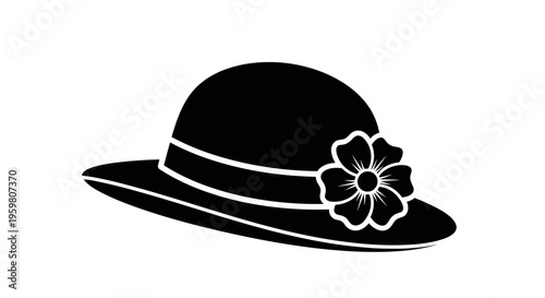 Black hat with flower decoration.
