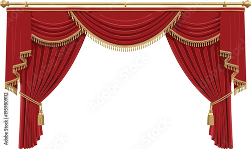 Red luxury stage curtain with tassels classic theater drapery elegant window decoration illustration