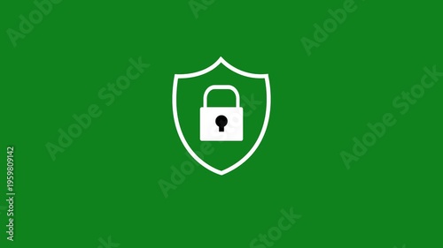 Cybersecurity Shield icon with Lock icon animation on green background with 4k video animation.