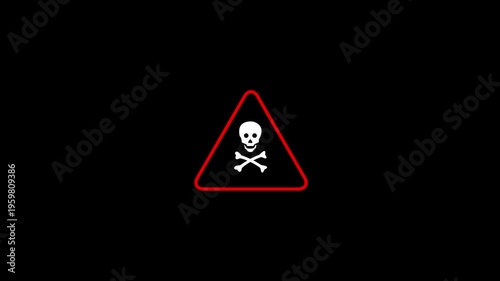 Warning Sign with Skull and Crossbones Icon with 4k video animation.
