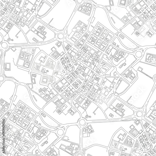 Detailed architectural sketch of a complex urban street network and building footprints