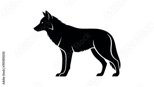 Black wolf standing profile silhouette