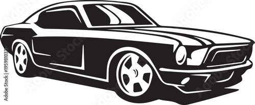 A black and white vector illustration of a luxury sports car isolated on white, featuring a fast aerodynamic design and classic automotive style for a new transport model