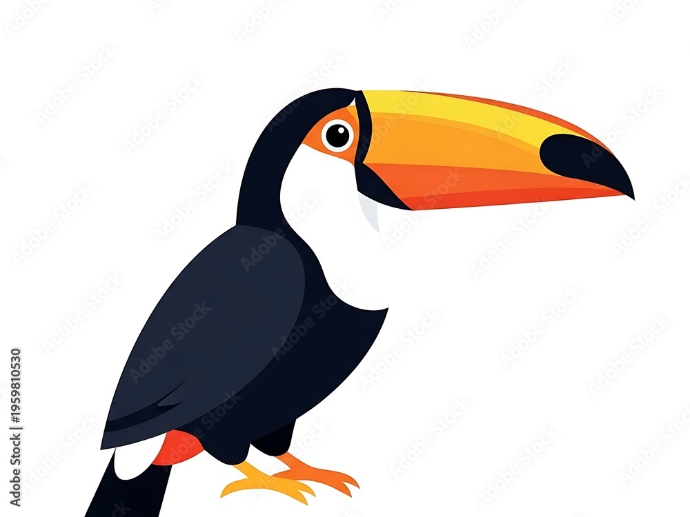 Naklejka premium Vibrant toucan perched with striking beak and colorful plumage against a plain background