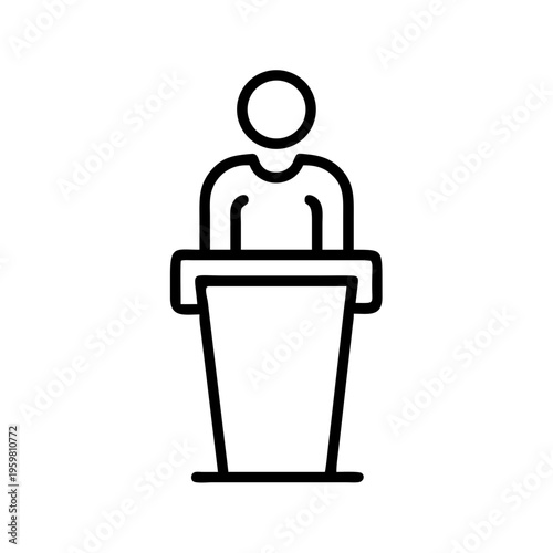 Speaker at podium vector icon public speaking conference presentation orator lecture speech seminar 