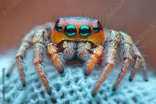 Jumping spider with bright eyes.