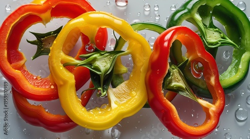 Bell Pepper Rings sliced bell pepper rings in red, yellow, and green