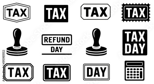 vintage tax day stamp icon collection
