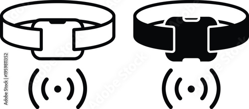 Wearable technology icon set with smart wristband and wireless signal lines, minimalist smartwatch design, sensor tracking symbol, connectivity illustration for modern digital devices