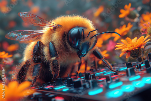 Bee perched on a keyboard.