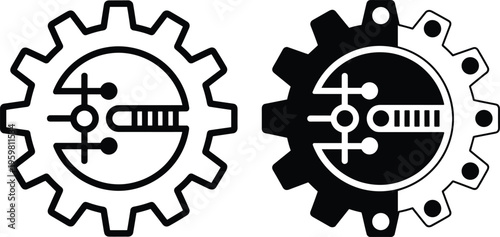 Stylized gear icons with circuit designs representing automation, cybernetics, mechanical engineering, and digital technology integration for innovation, industry, and futuristic illustration , 