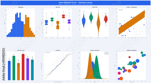 Set of business card designs with infographic elements and data graphs in a clean vector style
