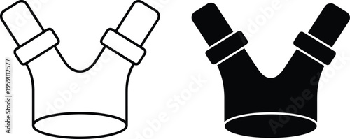 Stylized Y-shaped mechanical connector icons in black and white variations, featuring outline and solid fill designs, ideal for engineering, industrial, and graphic design projects.