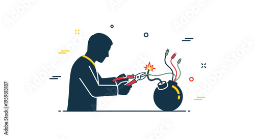 Man defusing a bomb with pliers.