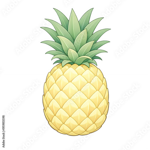beautifully rendered whole pineapple with spiky green crown on plain black background.