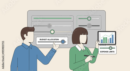Flat minimalist illustration of corporate expense control