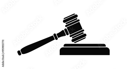 A black gavel and sounding block against a white background silhouette